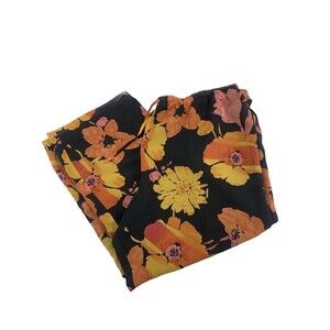 Lane Bryant Floral Chiffon Drawstring Pants Wide Leg Black Orange Yellow 26 28